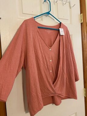 J. Jill Button-Front Draped V-Neck Top - Rose